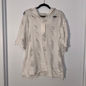 Hot & Delicious White Distressed Grunge Hoodie